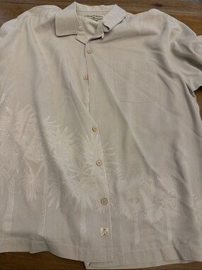 Tommy Bahama Cream Palm-Print Short-Sleeve Button-Down Shirt